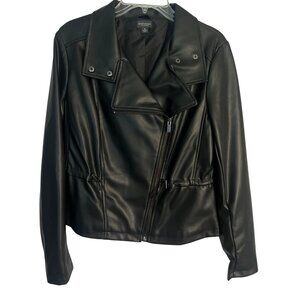 Womens Black Faux Leather Moto‎ Jacket Bold Elements Medium